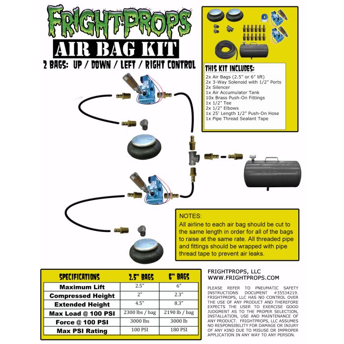 Air Bag Kit:  2.5" Lift -  2 Bags  - UP:DOWN:LEFT:RIGHT Motion