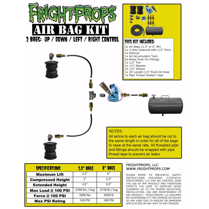 Air Bag Kit:  6" Lift -  2 Bags  - UP:DOWN Motion