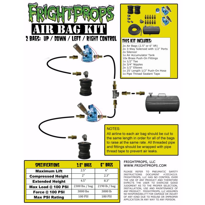 Air Bag Kit:  6" Lift -  2 Bags  - UP:DOWN:LEFT:RIGHT Motion
