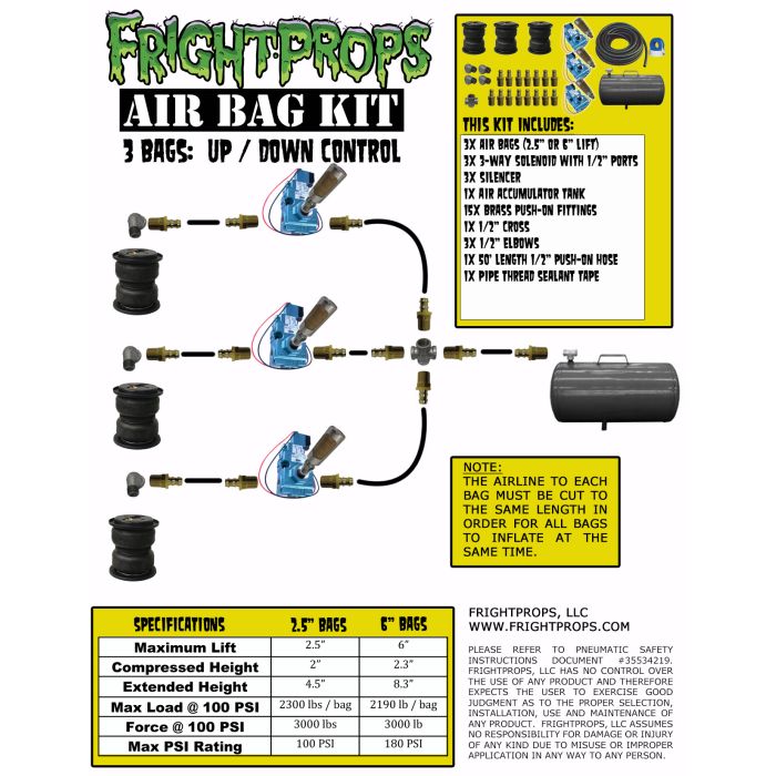 Air Bag Kit:  6" Lift -  3 Bags  - Three Way Motion