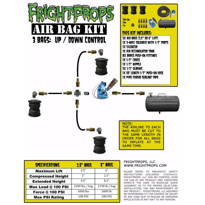 Air Bag Kit:  6" Lift -  3 Bags  - UP:DOWN Motion