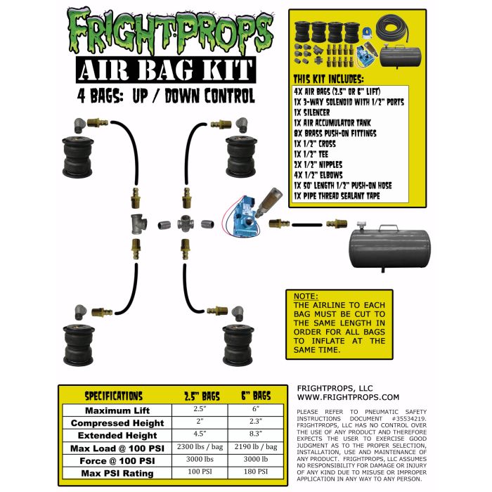 Air Bag Kit:  6" Lift -  4 Bags  - UP:DOWN Motion