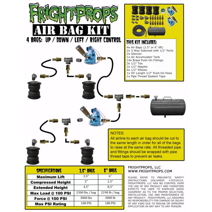 Air Bag Kit:  6" Lift -  4 Bags  - UP:DOWN:LEFT:RIGHT Motion