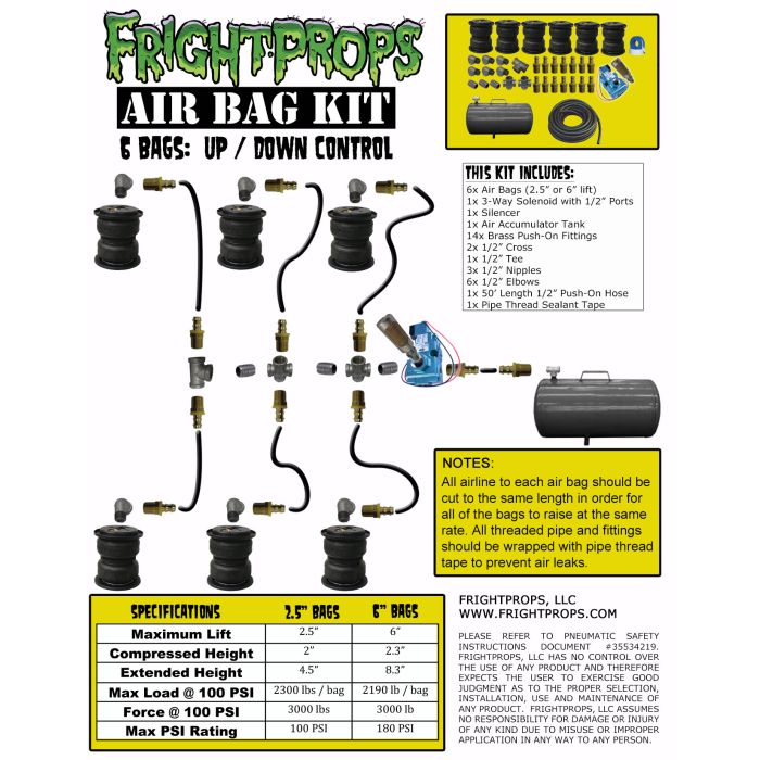 Air Bag Kit:  6" Lift -  6 Bags  - UP:DOWN Motion