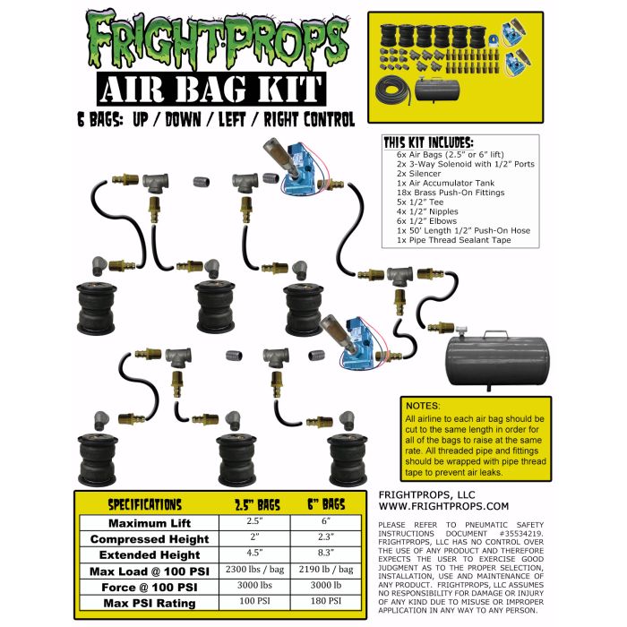 Air Bag Kit:  6" Lift -  6 Bags  - UP:DOWN:LEFT:RIGHT Motion