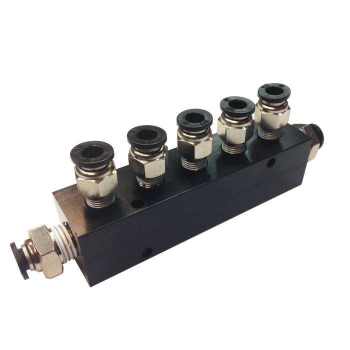Aluminum Block Manifold with Fittings for 1/4" Airline - 6 Ports