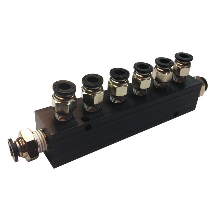 Aluminum Block Manifold with Fittings for 1/4" Airline - 7 Ports