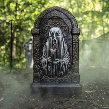 21" Tombstone With Ghost Holding A Candle Halloween Decoration