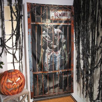 6 Ft. 6 3/4" Zombie In A Locked Cage Door Curtain Halloween Decoration