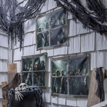 2 Ft. Zombies In The Window Door Curtain Halloween Decoration