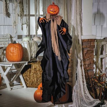 47 1/4" Animated Hanging Pumpkin Man In Black Cloak Halloween Decoration