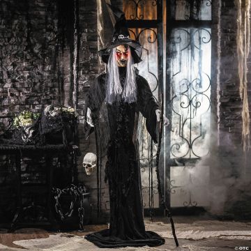 5 Ft. 6" Animated Standing Witch With Skull & Walking Stick