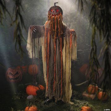 5 Ft. 8 3/4" Animated Standing Pumpkinhead Man Halloween Decoration