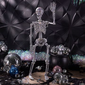 35 1/2" Hanging Silver Skeleton With Multicolor Jewelry Halloween Decoration