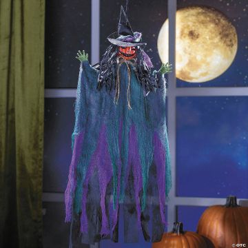 27 1/2" Hanging Pumpkinhead Scarecrow With Hat Halloween Decoration