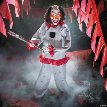 5 Ft. 8 3/4" Animated Standing Clown With Baseball Bat Halloween Decoration
