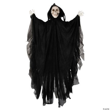 47 1/4" Animated Hanging Skeleton Reaper With Black Cloak Halloween Decoration
