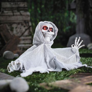 27 1/2" X 13 3/4" Animated Groundbreaker Skeleton With Hooded Cloak