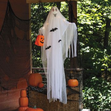5 Ft. 10 3/4" Hanging Light-up Ghost With Pumpkin Bag Halloween Decoration