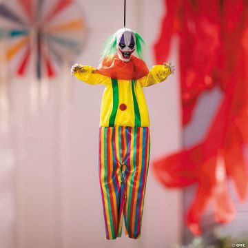 19 3/4" Hanging Bright Colors Clown With Green Hair Halloween Decoration
