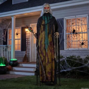 6 Ft. 10" Light-up Standing Talking Creepy Witch With Skull Staff
