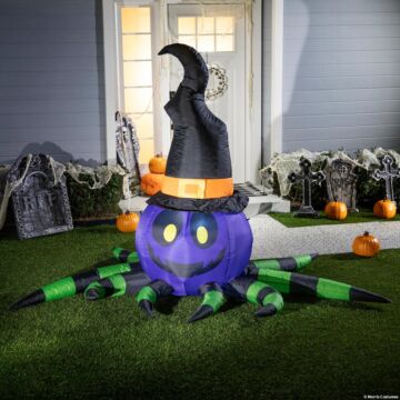 Inflatable Light-up Spider Witch Halloween Outdoor Yard Decoration - 5 Ft