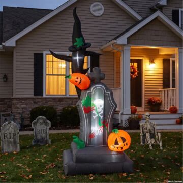Inflatable Light-up Tombstone With Pumpkins Halloween Outdoor Yard Decoration - 6 Ft