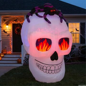 Inflatable Light-up Skull With Spider Halloween Outdoor Yard Decoration - 8 Ft