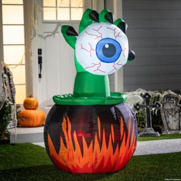 Inflatable Light-up Cauldron With Eyeball Halloween Outdoor Yard Decoration - 5 Ft