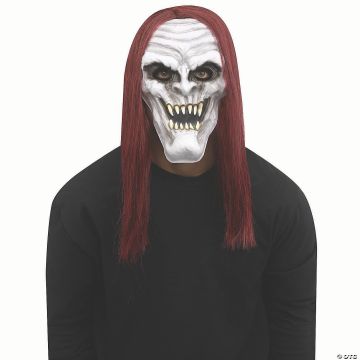 Adults Grey Demon Vampire Full Mask With Red Hair - One Size