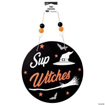 12" Wooden Round Witch Sign Halloween Décor