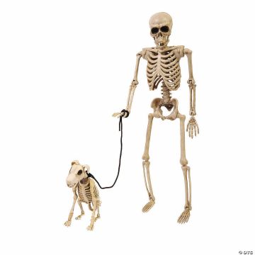 14" Skeleton Dog On A Leash Halloween Outdoor Decoration