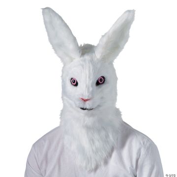 Adults White Rabbit Moving Mouth Overhead Mask - One Size