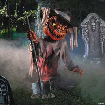 3 Ft. Animated Light-up Pop-up Pumpkin Head Scarecrow Halloween Decoration