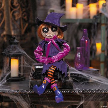 2 Ft. Hanging Mischievous Black & Purple Witch Doll Halloween Decoration