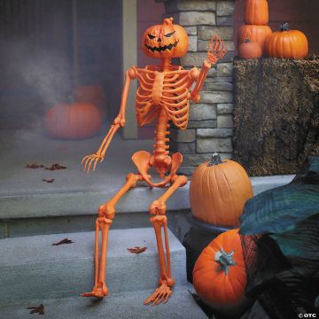 5 Ft. Posable Orange Pumpkinhead Skeleton Halloween Decoration