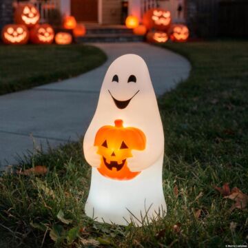12" Light-up Led Ghost With Jack-o'-lantern Blow Mold Figure Halloween Decoration