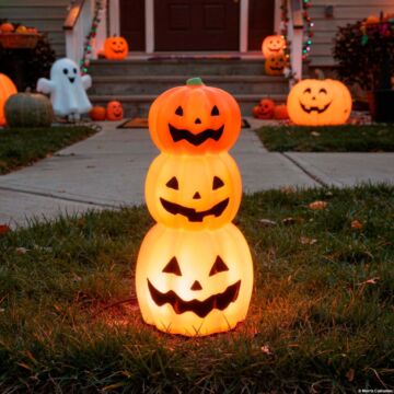 12" Light-up Led Stacked Jack-o'-lantern Pumpkins Blow Mold Figure Halloween Decoration