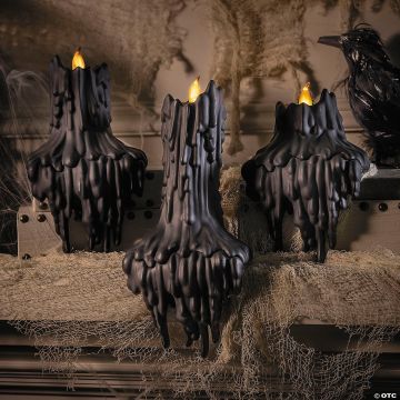 Light-up Led Melting Black Plastic Candles Halloween Decoration