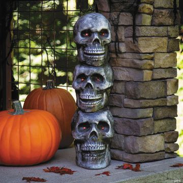 28" Light-up Led Blow Mold Stack Of Skulls Halloween Decoration
