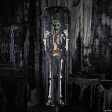 40" Animated Light-up Skeleton In A Shaking Cage Halloween Decoration