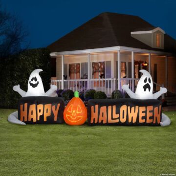 38" Airblown® Inflatable Lightshow Happy Halloween With Ghosts & Jack-o'-lantern Decoration