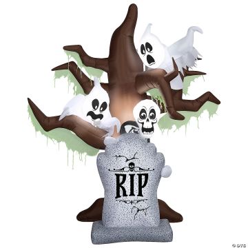 8 Ft. Airblown Blowup Inflatable Tombstone With Haunted Ghost Tree Shortcircuit™ Lightshow Halloween Outdoor Yard Decoration