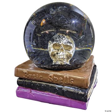 5" Skull Water Globe On Spell Books Halloween Decoration