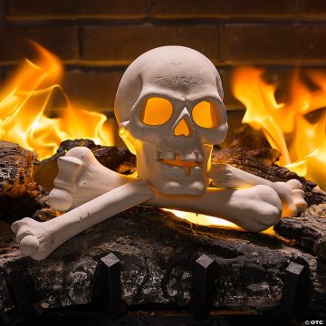 11" Ceramic Skull & Bones Fire Log Halloween Decoration