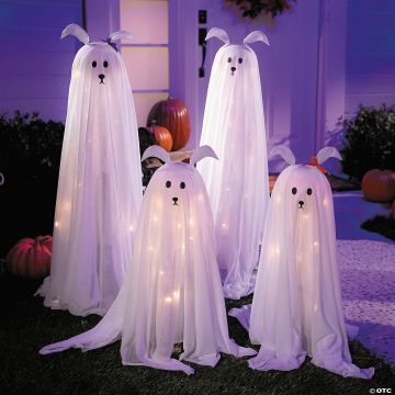Light-up Standing Ghostly Dogs Halloween Decoration - Set Of 4