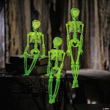 16" Hanging Posable Glow-in-the-dark Skeletons Halloween Decoration - 3 Pc.