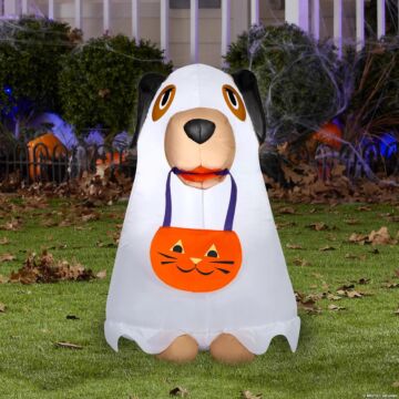35" Airblown® Inflatable Light-up Ghost Dog With Jack-o'-lantern Treat Bag Halloween Decoration