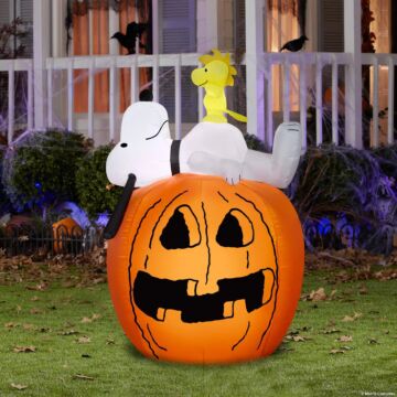 4 Ft. 5" Airblown® Inflatable Light-up Peanuts® Snoopy & Woodstock On Pumpkin Halloween Decoration