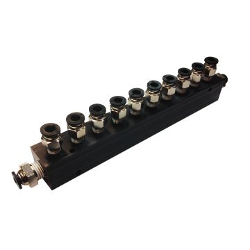 Aluminum Block Manifold with Fittings for 1/4" Airline - 11 Ports